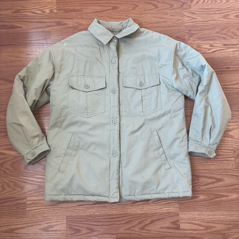 Nordstrom BP Women's Quilt Lined Button Up Coat Shacket in Tan Grove Size Small